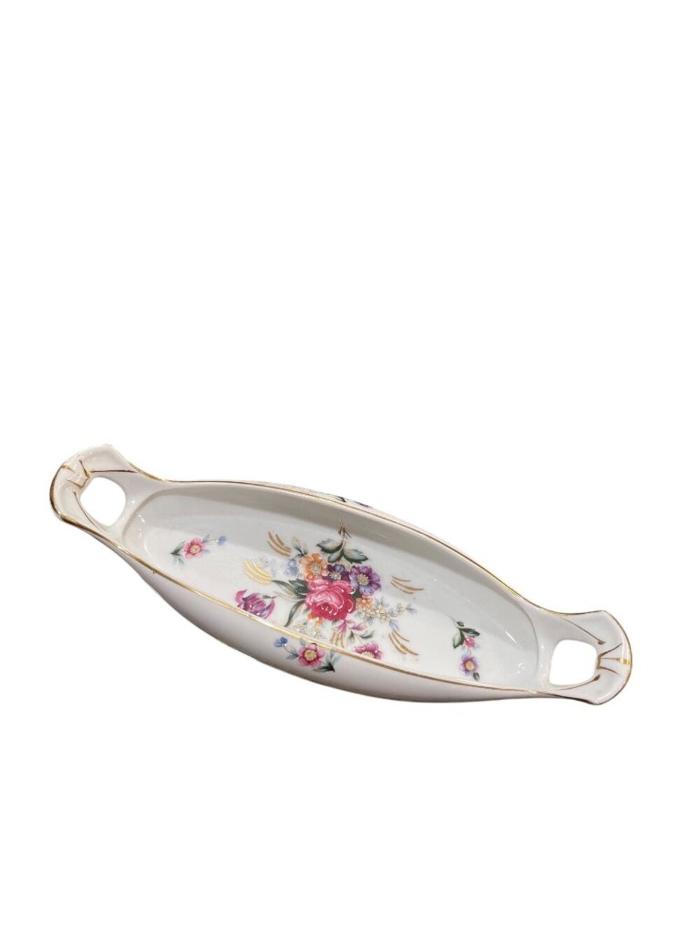 Vintage floral white red blue trinket porcelin dish Sz 3.5"x11"x1.5" SKU 10-248